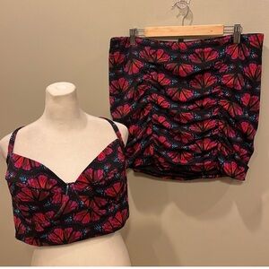 Torrid Red and Pink Bubble Mini Skirt Ruched 2 piece Bathing suit